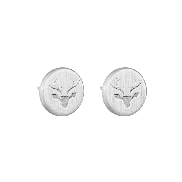 Round Untamed Antler Stud Earrings - Silver