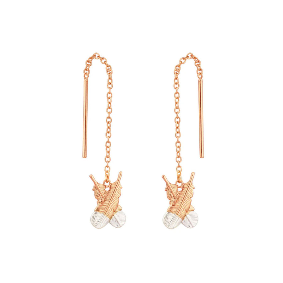 Huia Feather Thread Earrings - Rose Gold