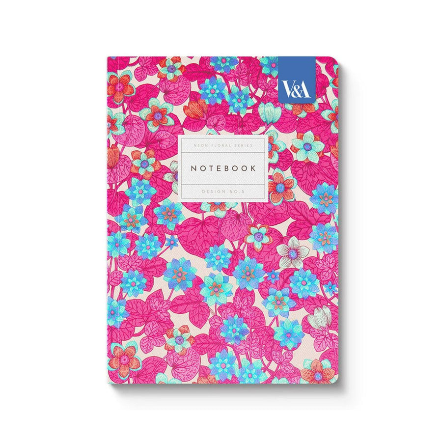 V & A Neon Floral Pink & Blue A5 Notebook